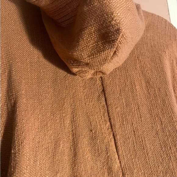 NWT Hooded Poncho Kimono coastal Beachey open raw hem fringe OS rust orange - Picture 6 of 8